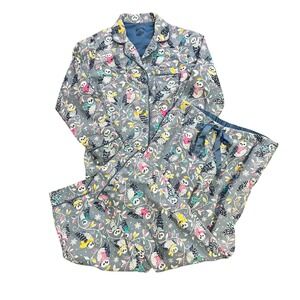 Nick & Nora Womens‎ Pajama Set Owl Print Long Sleeve Button Up Pants Size S Warm